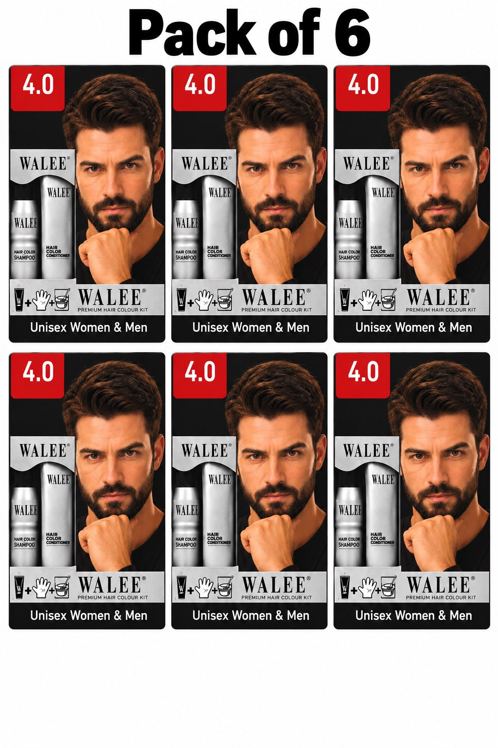 Walee Premium 7-in-1 Ammonia-Free Hair Colour Kit for Women &; Men- Unisex- Pack of 6