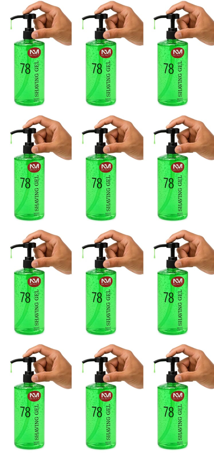 NMB Shaving Gel 1000 ml, Ash (White), Ice (Blue), Moss (Green) & Fire (Red) (box)