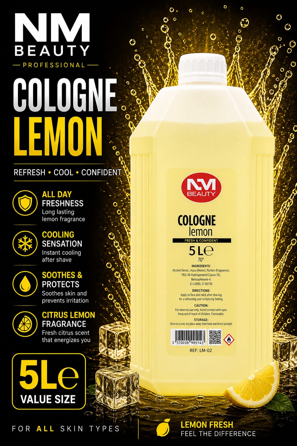 cologne lemon 5litre After Shave Cologne  Marine, Leather, Violet, Tobacco, Ruby, Magma, 5000ML - After Shaving for a Long-lasting Sensation, Freshness and Comfort