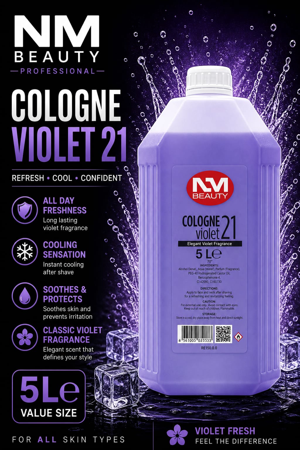 cologne lemon 5litre After Shave Cologne  Marine, Leather, Violet, Tobacco, Ruby, Magma, 5000ML - After Shaving for a Long-lasting Sensation, Freshness and Comfort