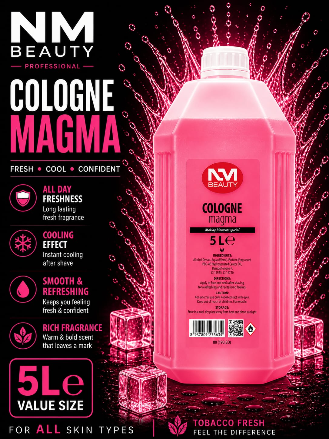 cologne lemon 5litre After Shave Cologne  Marine, Leather, Violet, Tobacco, Ruby, Magma, 5000ML - After Shaving for a Long-lasting Sensation, Freshness and Comfort