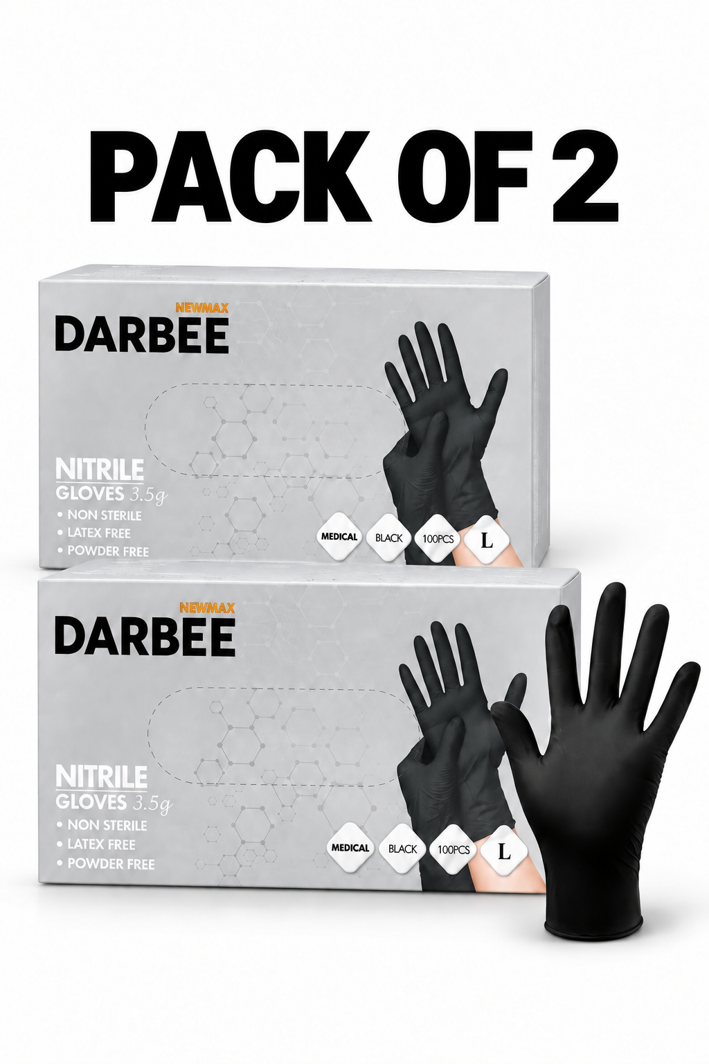 Newmax Darbee Black Nitrile Disposable Gloves- Large
