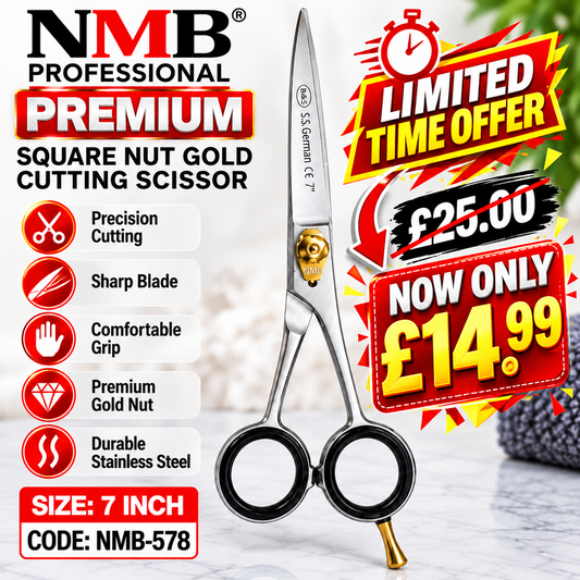 NMB Professional Premium Square Nut Gold Cutting Scissor 7" – NMB-578