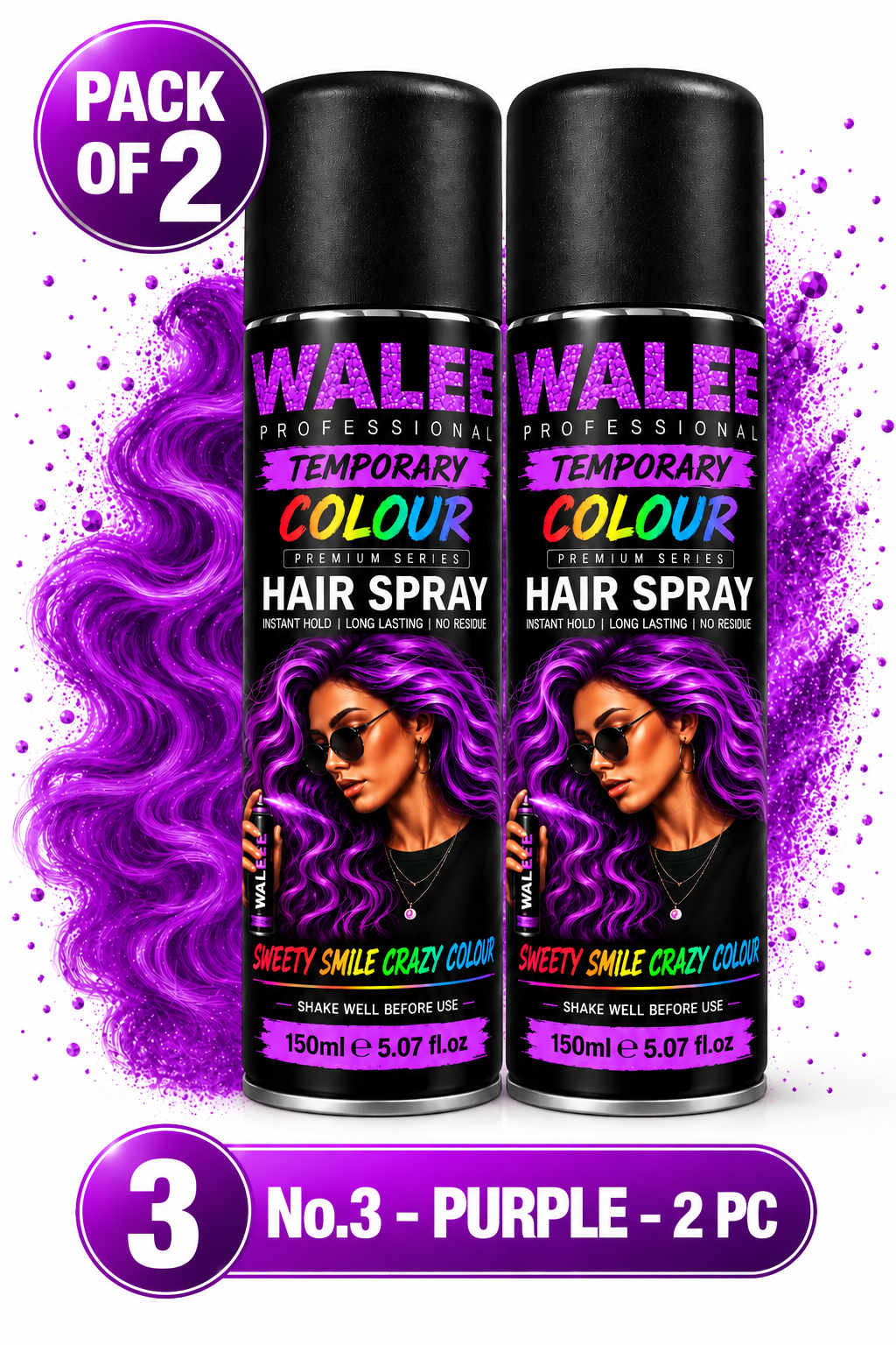 Walee Professional Temporary Colour Hair Spray 150ml- Pack of 2