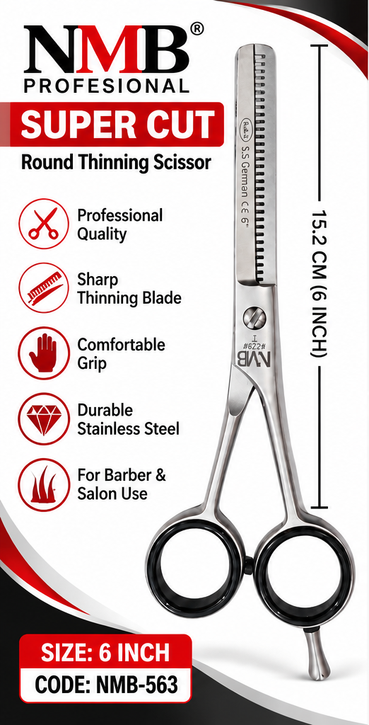 NMB Professional Super Cut Round Thinning Scissor – 6 Inch | Professional Hair Texturising &amp; Blending Scissors | NMB-563