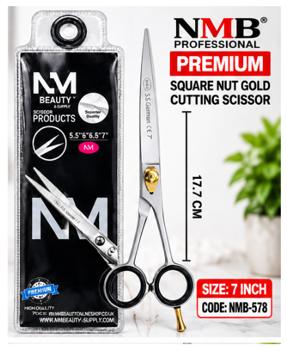NMB Professional Premium Square Nut Gold Cutting Scissor 7" – NMB-578