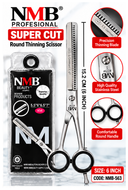 NMB Professional Super Cut Round Thinning Scissor – 6 Inch | Professional Hair Texturising &amp; Blending Scissors | NMB-563