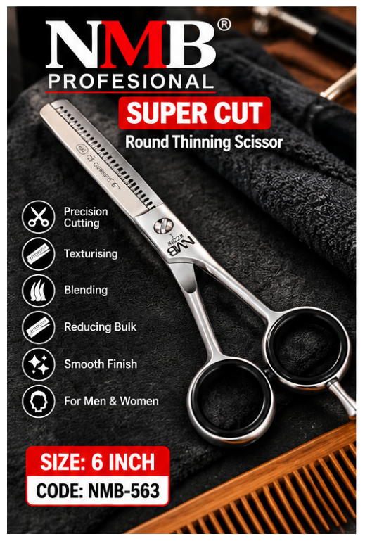 NMB Professional Super Cut Round Thinning Scissor – 6 Inch | Professional Hair Texturising &amp; Blending Scissors | NMB-563