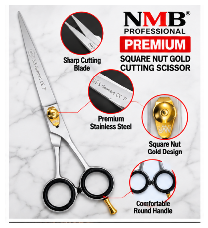 NMB Professional Premium Square Nut Gold Cutting Scissor 7" – NMB-578