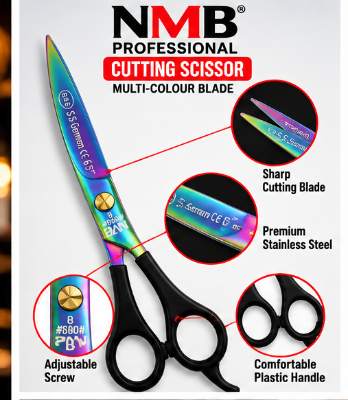 NMB Professional Cutting Scissor 6.5 Inch – Plastic Handle, Multi-Colour Finish – Code NMB-580