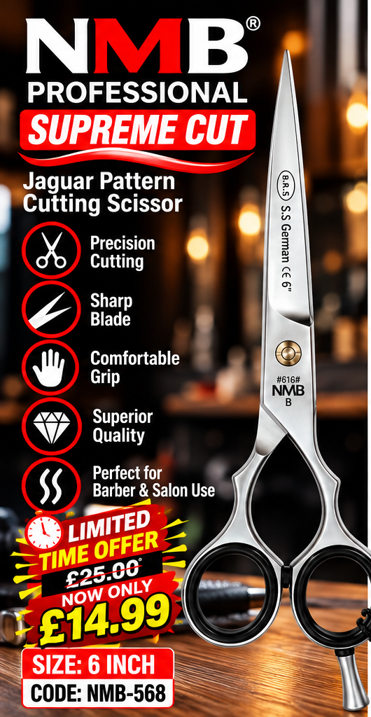 NMB Professional Supreme Cut Jaguar Pattern Cutting Scissor – 6 Inch – Premium Salon and Barber Hairdressing Scissors – Code NMB-568
