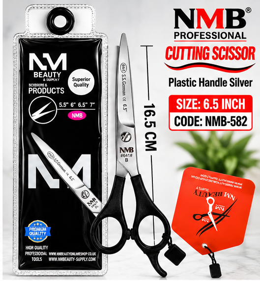 NMB Professional Cutting Scissor 6.5 Inch – Silver Blade with Black Plastic Handle – NMB-582