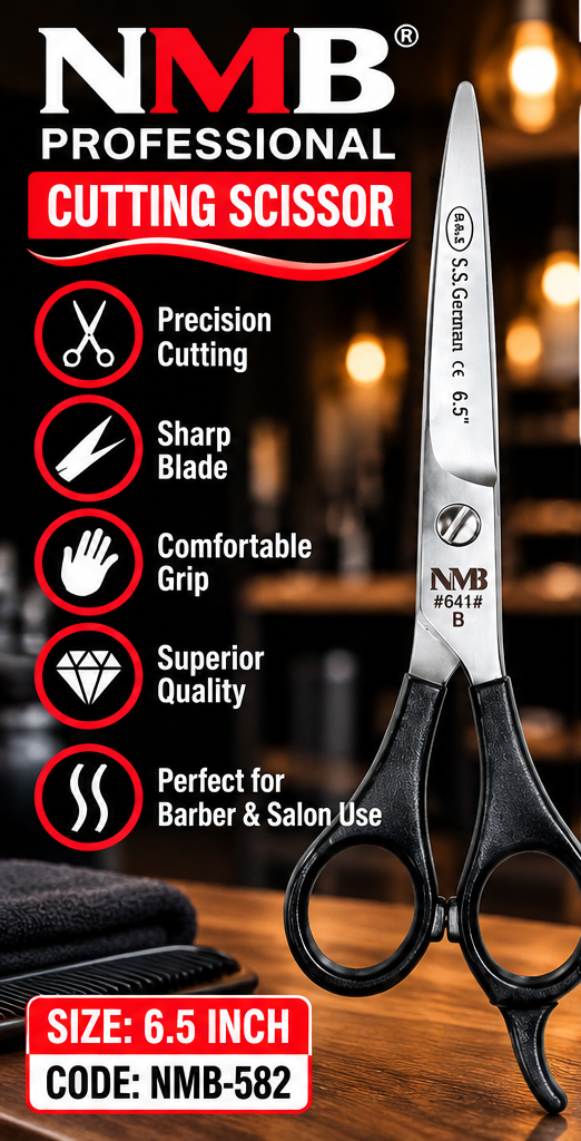 NMB Professional Cutting Scissor 6.5 Inch – Silver Blade with Black Plastic Handle – NMB-582