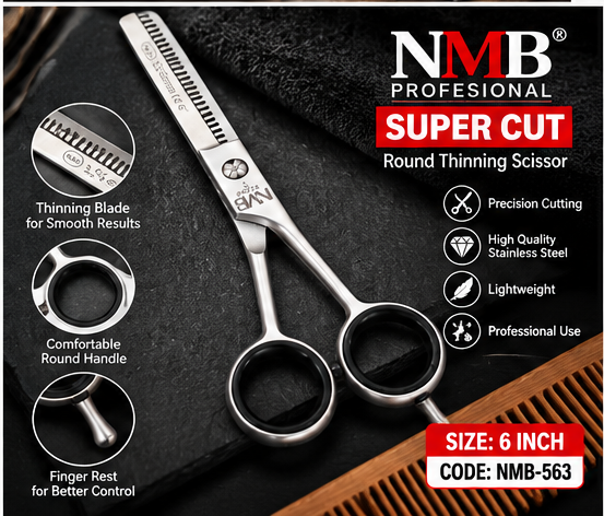 NMB Professional Super Cut Round Thinning Scissor – 6 Inch | Professional Hair Texturising &amp; Blending Scissors | NMB-563