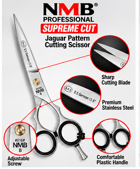 NMB Professional Supreme Cut Jaguar Pattern Cutting Scissor – 6 Inch – Premium Salon and Barber Hairdressing Scissors – Code NMB-568