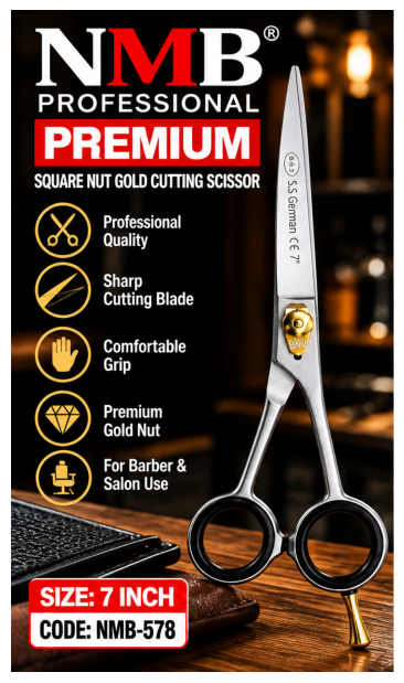 NMB Professional Premium Square Nut Gold Cutting Scissor 7" – NMB-578
