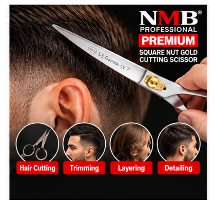 NMB Professional Premium Square Nut Gold Cutting Scissor 7" – NMB-578