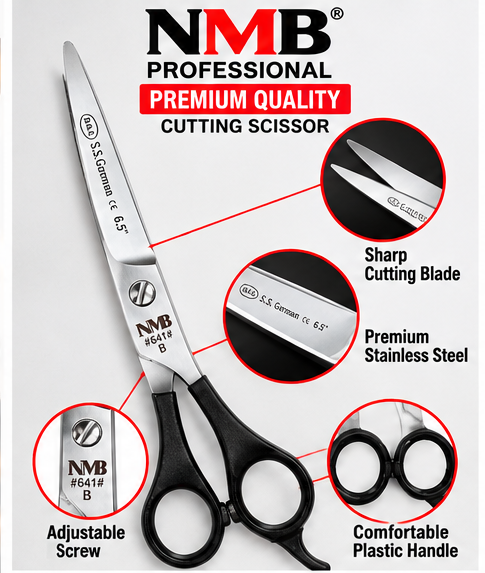 NMB Professional Cutting Scissor 6.5 Inch – Silver Blade with Black Plastic Handle – NMB-582