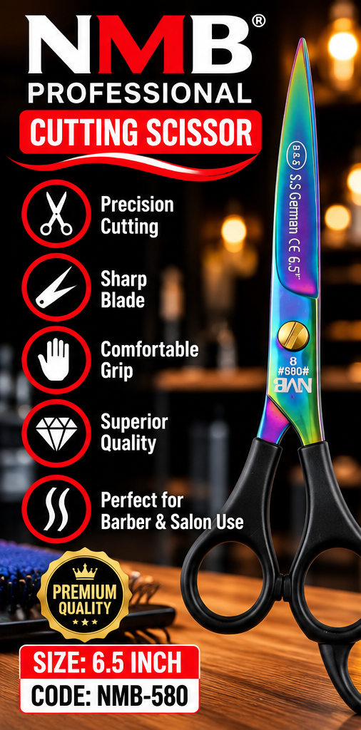 NMB Professional Cutting Scissor 6.5 Inch – Plastic Handle, Multi-Colour Finish – Code NMB-580