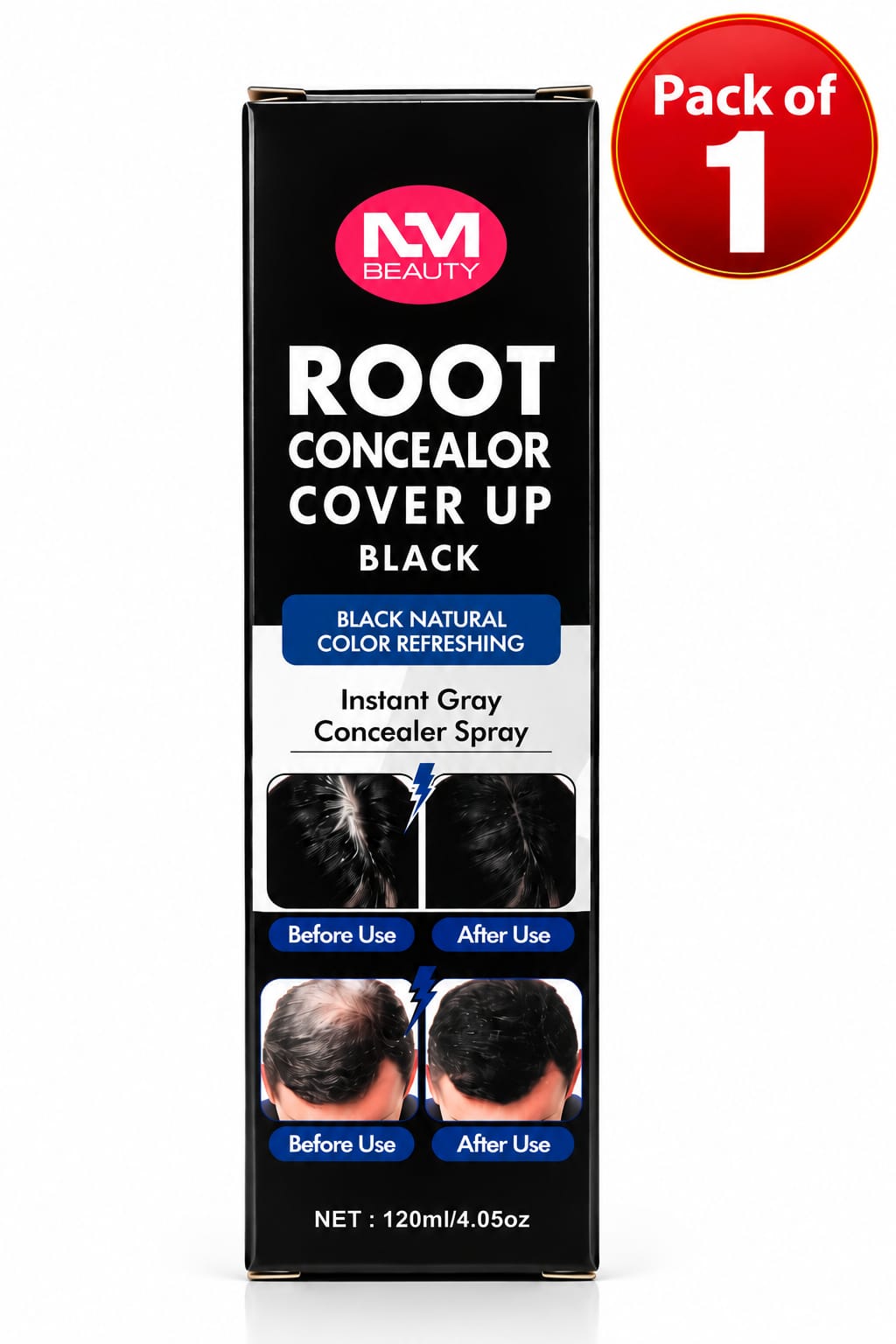 NM Beauty Root Concealer Cover Up Spray, 120 ml | Instant Grey Root Coverage | Black