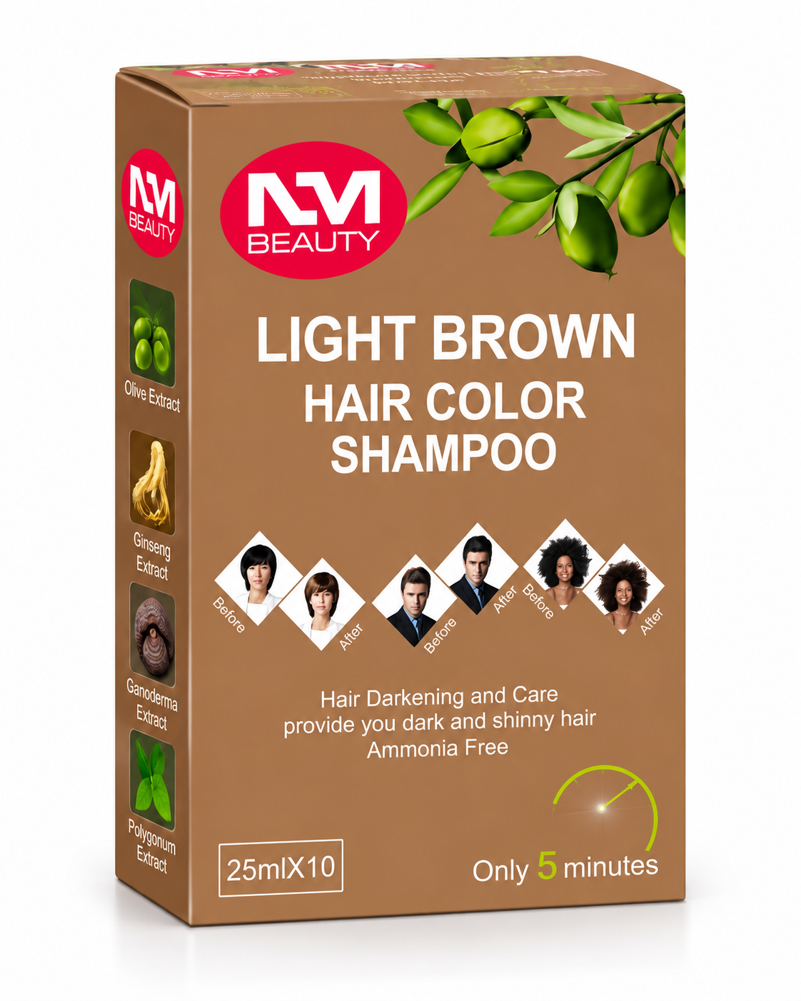 NMB Hair Colour Shampoo Sachets | Light Brown (250 ML X 10)