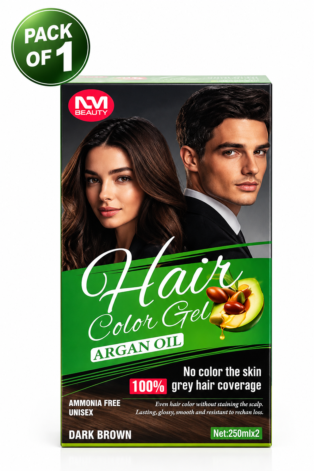NM Beauty Hair Color Gel with Argan Oil – Dark Brown – Unisex Grey Hair Coverage