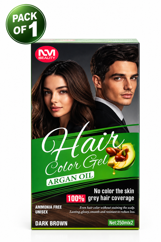 NM Beauty Hair Color Gel with Argan Oil – Dark Brown – Unisex Grey Hair Coverage