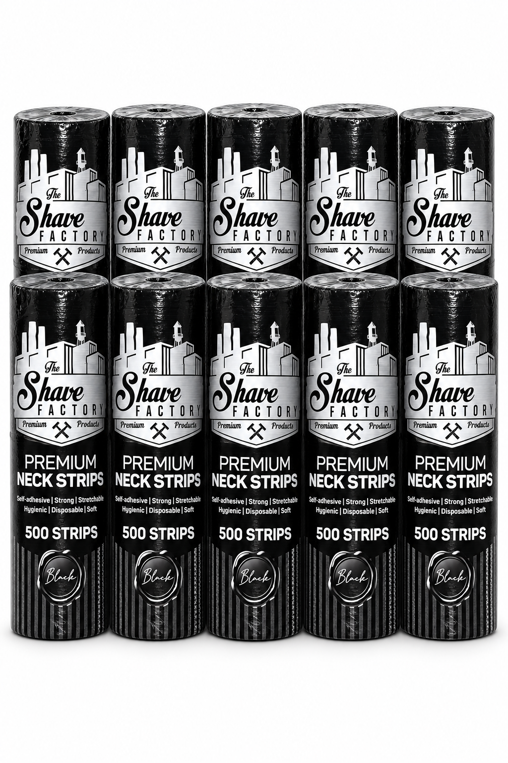 The Shave Factory Disposable Neck Strips | 100 Strips per Roll- Black