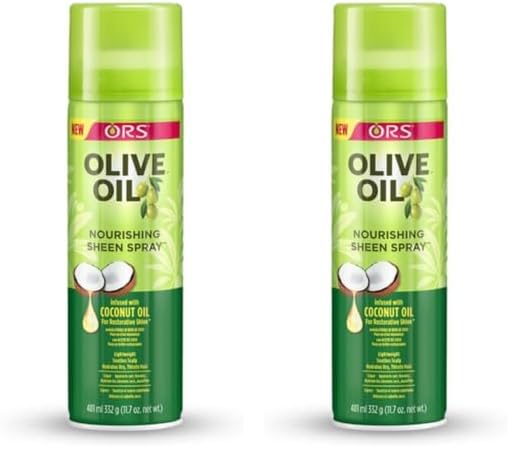 ORS Olive Oil Nourishing Sheen Spray - 404 ml Infused with Vitamin E, Olive - Coconut Oil, and Herbal Extracts. Suitable for All Hair Textures