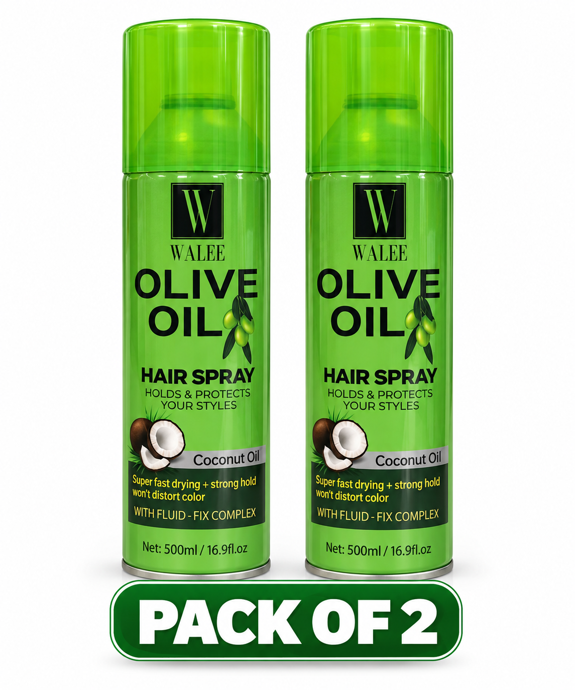 Walee Olive Oil Hair Spray with Coconut Oil, Strong Hold Styling Spray, Super Fast Drying, 500ml